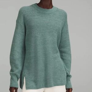 Lululemon Merino Wool-Blend Ribbed Crewneck Sweater in Heathered Tidewater Teal